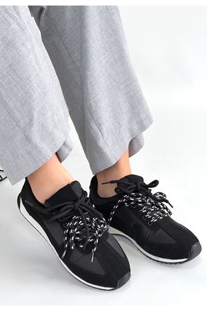 Jeat Siyah Nubuk Bağcıklı Spor Ayakkabı