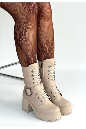 Linma Bej Nubuk Bağcıklı Topuklu Bot