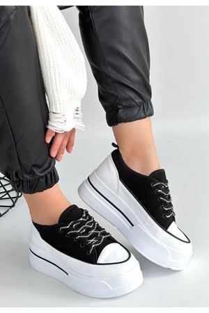 Dalen Siyah Keten Bağcıklı Spor Ayakkabı