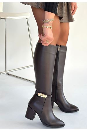 Jeoli Kahverengi Cilt Topuklu Çizme