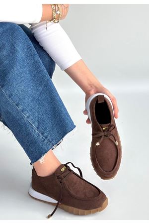 Sier Kahverengi Süet Bağcıklı Spor Ayakkabı