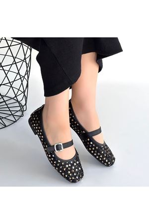 Moden Siyah Süet Babet Ayakkabı