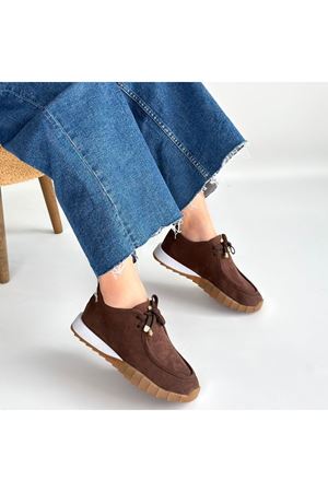 Sier Kahverengi Süet Bağcıklı Spor Ayakkabı