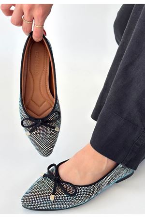 Sarra Siyah Saten İşlemeli Babet Ayakkabı