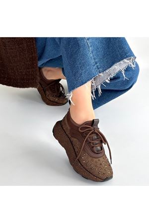 Rimay Kahverengi Cilt Boncuk İşlemeli Spor Ayakkabı
