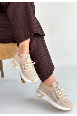 Belan Bej Triko Bağcıklı Spor Ayakkabı