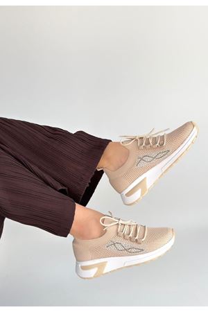 Belan Bej Triko Bağcıklı Spor Ayakkabı