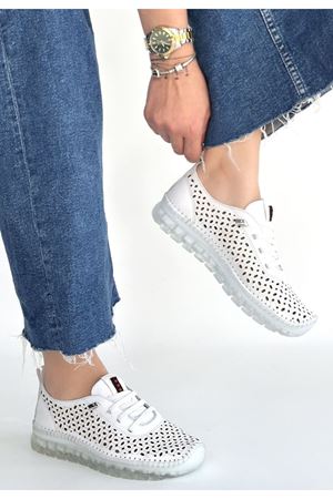 Otja Beyaz Deri Lazerli Bağcıklı Spor Ayakkabı