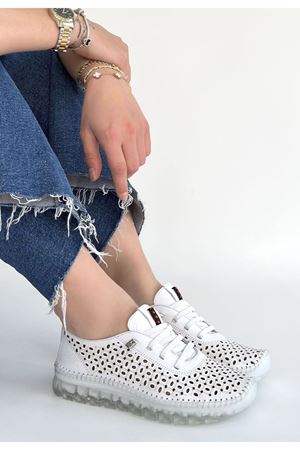 Otja Beyaz Deri Lazerli Bağcıklı Spor Ayakkabı