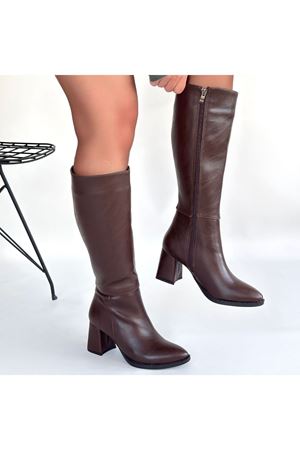 Morena Acı Kahve Cilt Topuklu Çizme