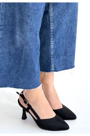 Joga Siyah Saten Simli Topuklu Ayakkabı