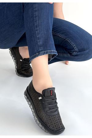 Otja Siyah Deri Lazerli Bağcıklı Spor Ayakkabı