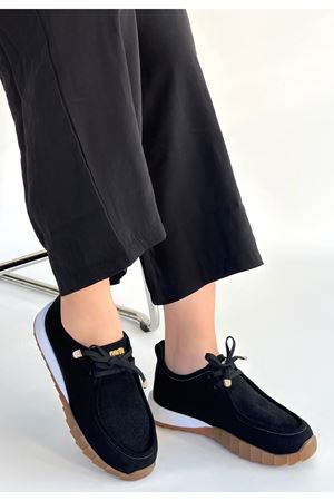 Sier Siyah Süet Bağcıklı Spor Ayakkabı