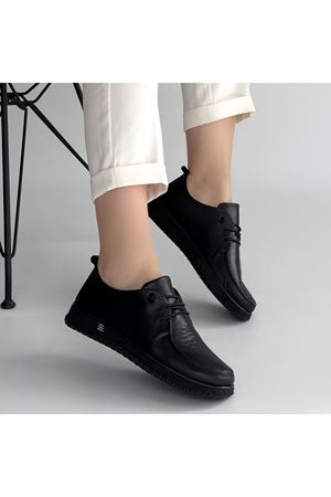 Mopin Siyah Deri Bağcıklı Spor Ayakkabı