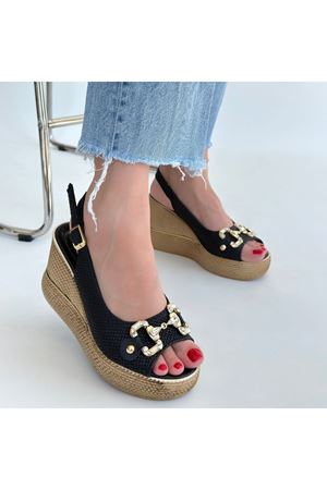 Caver Siyah Cilt Dolgu Topuk Sandalet