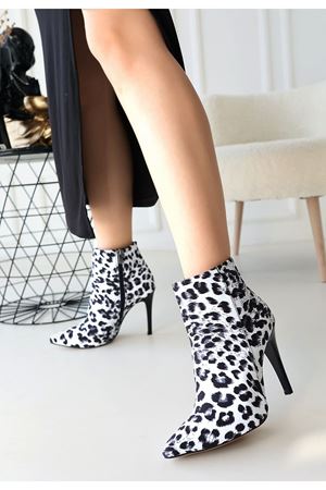 Blan Zebra Saten Topuklu Bot