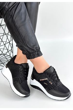 Geja Siyah Cilt Bağcıklı Beyaz Tabanlı Spor Ayakkabı