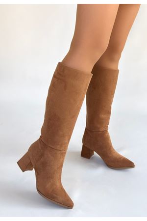 Roksa Taba Süet Topuklu Çizme