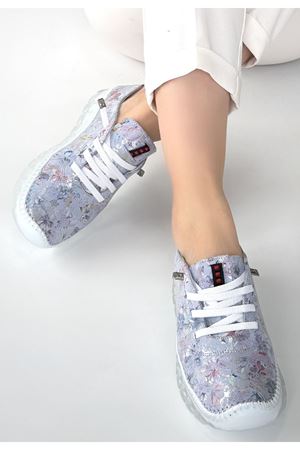 Kinte Lila Desenli Deri Bağcıklı Spor Ayakkabı