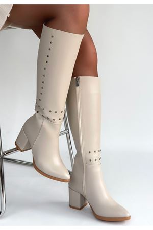 Tiyan Bej Cilt Topuklu Çizme