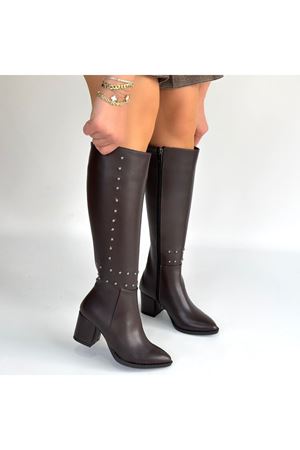 Tiyan Kahverengi Cilt Topuklu Çizme