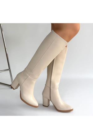 Morena Bej Cilt Bej Tabanlı Topuklu Çizme