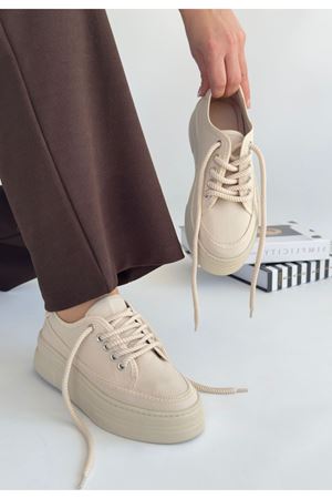 Carin Bej Keten Bağcıklı Spor Ayakkabı