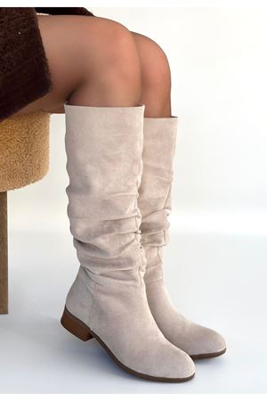 Winda Bej Süet Körüklü Topuklu Çizme