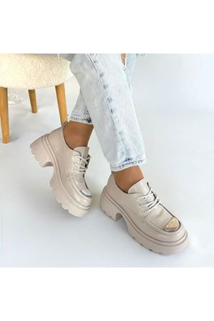 Kiya Bej Rugan Dolgu Topuk Oxford Ayakkabı