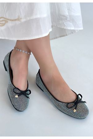 Potte Siyah Saten Babet Ayakkabı