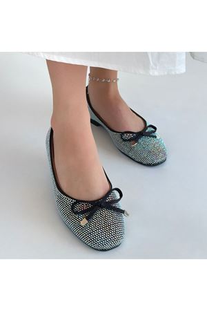 Potte Siyah Saten Babet Ayakkabı