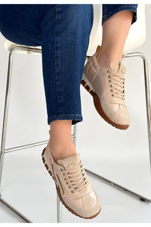 Huer Bej Nubuk Bağcıklı Spor Ayakkabı