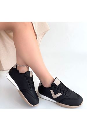 Jowen Siyah Cilt Bej Detaylı Bağcıklı Spor Ayakkabı