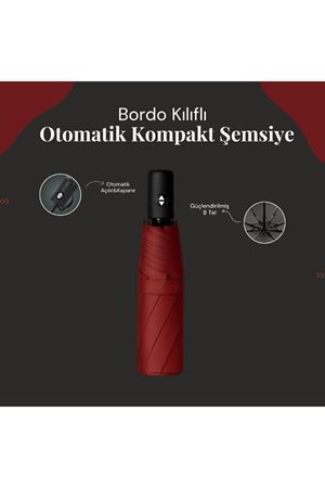 Bordo Kılıflı Otomatik Kompakt Şemsiye