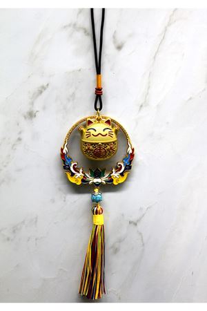 Renkli Püsküllü Şans Kedisi Feng Shui Askılık