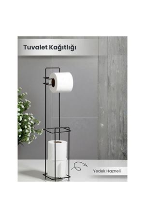 Siyah Standlı Yedek Hazneli Tuvalet Kağıtlığı