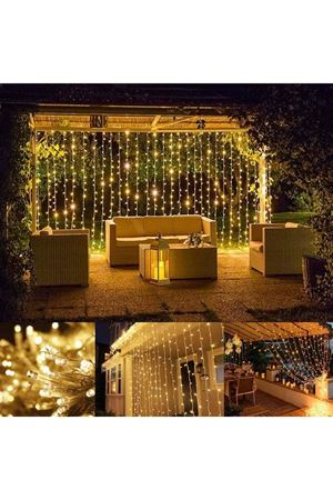 3x2 Perde Led Sarı Işık Plastik Kancalı