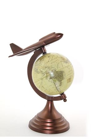 25x15 cm Pirinç Uçak Tasarımlı Dünya Küre