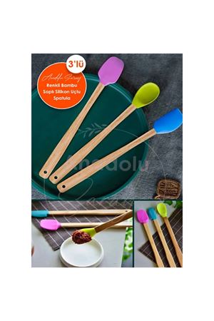 Silikon Uçlu Isıya Dayanıklı Bambu Spatula 3'lü Set