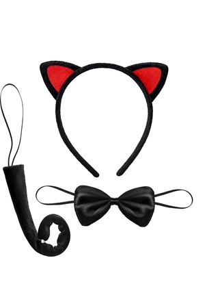 Kırmızı Kulaklı Kedi Kostüm Seti – Taç, Papyon, Kuyruk