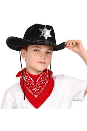 Çocuk Kovboy Şapka Rozetli Siyah ve Kırmızı Bandana Seti