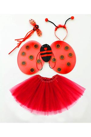 Kırmızı Uğur Böceği Kostüm Seti - Tütü, Kanat, Taç, Asa