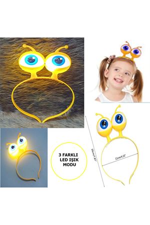 Led Işıklı &amp; Pilli Uzaylı Göz Parti Tacı Sarı Renk