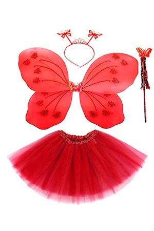 Kırmızı Kelebek Kostümü - Kostüm Aksesuar Seti 4 Parça