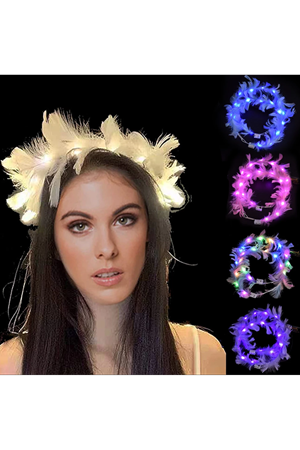 Led Işıklı RGB 3 Fonksiyonlu Otrişli Parti Tacı Beyaz Renk