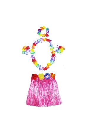 Pembe Hawaii Seti - Kolye, Etek, Taç ve Bileklik