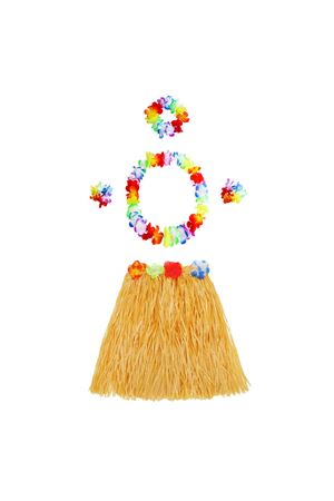 Turuncu Hawaii Seti - Kolye, Etek, Taç ve Bileklik