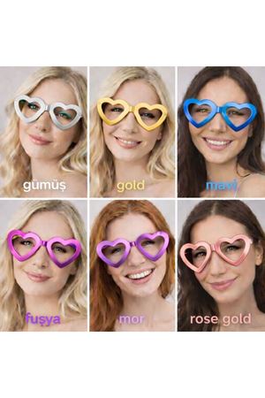 Kalp Şekilli Camsız Parti Gözlüğü 12 Adet – 6 Renk