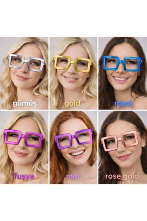 Kare Şekilli Camsız Parti Gözlüğü 12 Adet – 6 Renk