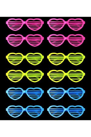 Retro Neon Fosforlu Kalp Panjur Gözlük - 12 Adet